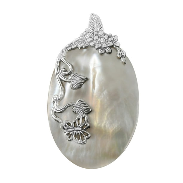925 Sterling Silver Mother of Pearl Oval Bali Pendant with Black Cord Necklace